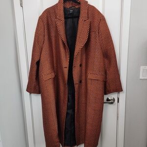 Nasty Gal Premium Herringbone Cheveron Orange Coat Duster (1X-2X)